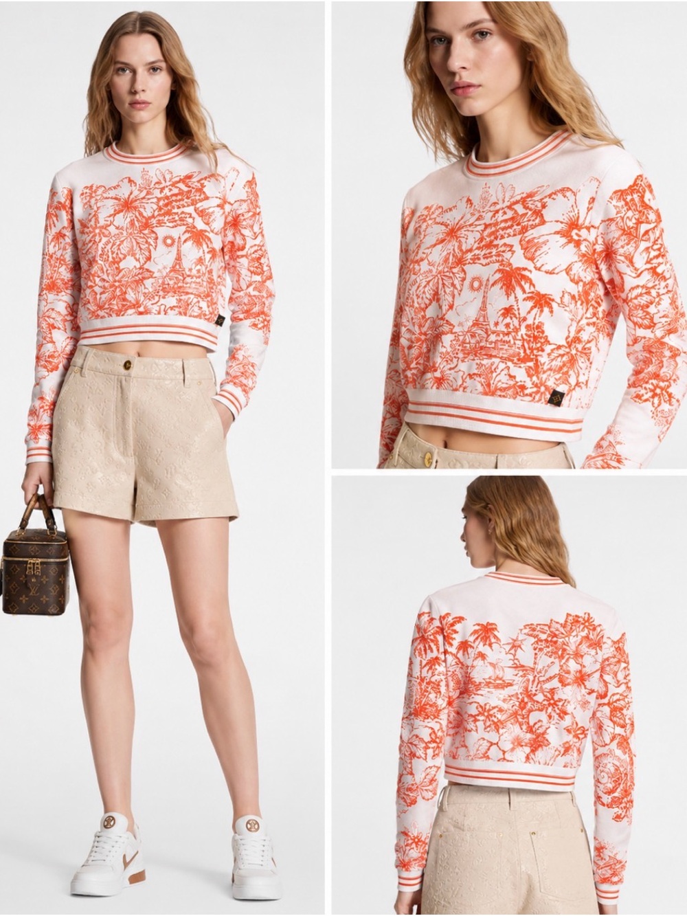Louis Vuitton Orange Floral Cropped Sweater - White/Orange